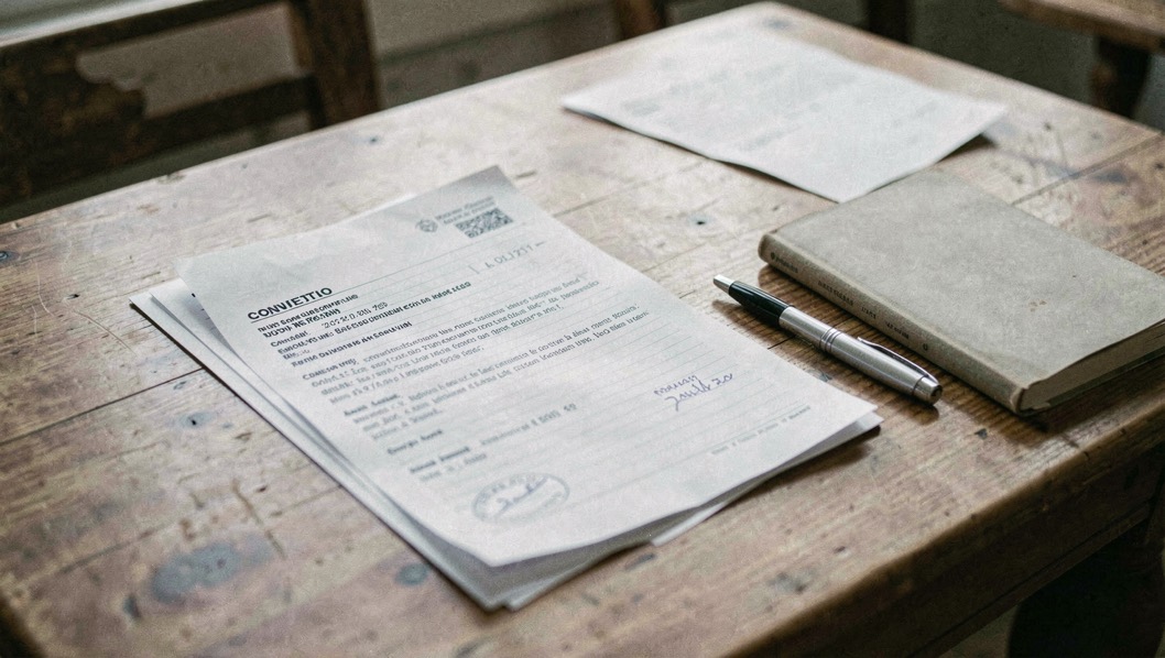 La convention de compte d’une banque ouverte sur une table, stylo et carnet de notes à côté